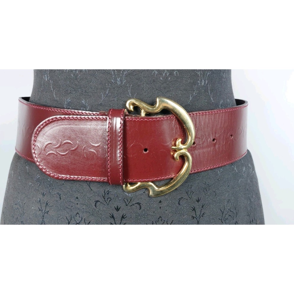 Vintage AXCESS Burgundy Leather Statement Belt Womens Size S Italy 2.25"w